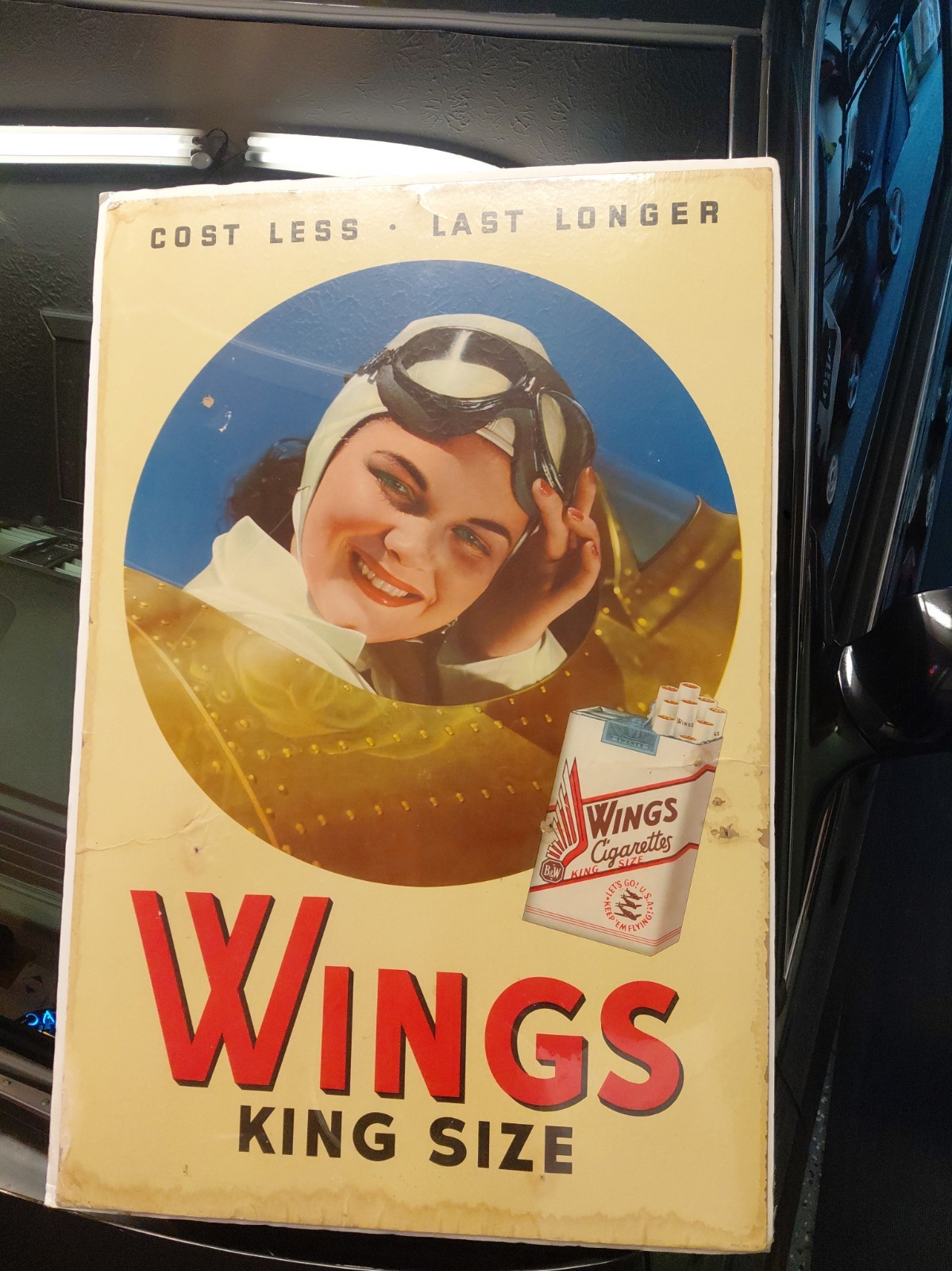 c.1940s Original Vintage Wings King Size Cigarettes Sign Litho Aviation Pilot c.1940s Original Vintage Wings King Size Cigarettes Sign Litho Aviation Pilot