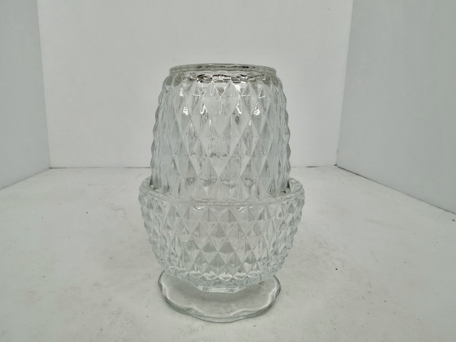 Vintage MCM Indiana Glass Crystal Diamond Point Fairy Lamp Mint