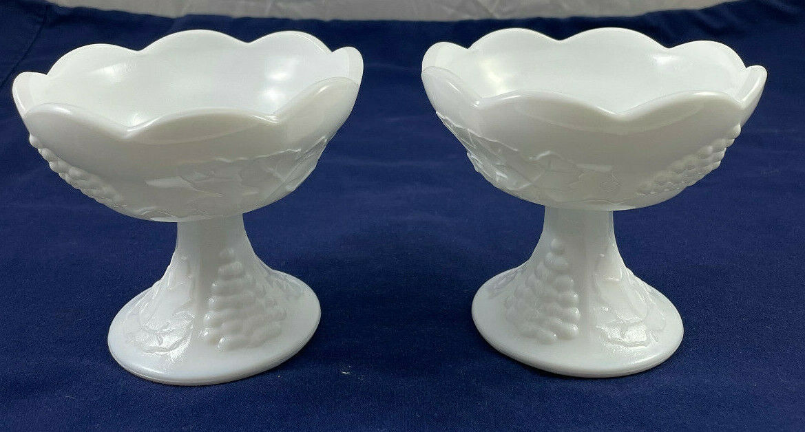 MIlk Glass Footed Candle Holders Set of 2 VTG Indiana Glass Colony Harvest Grape