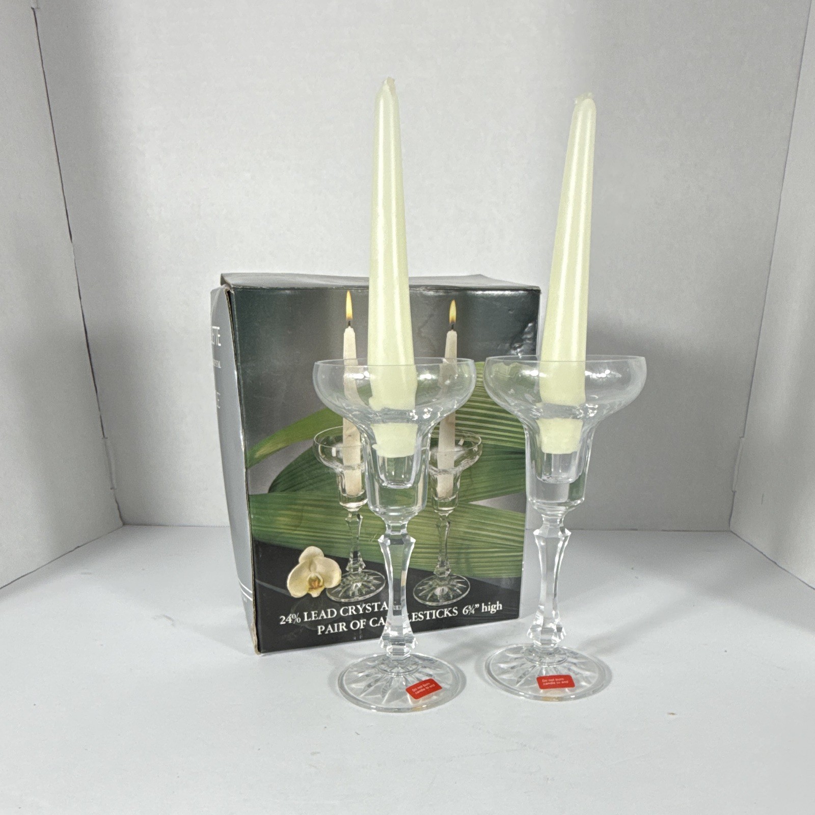 Towle Silhouette 24% Lead Crystal Candlesticks Pair 6.75\
