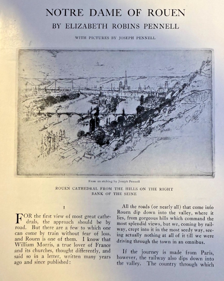 1909 France Rouen Cathedral on the Seine River illustrated