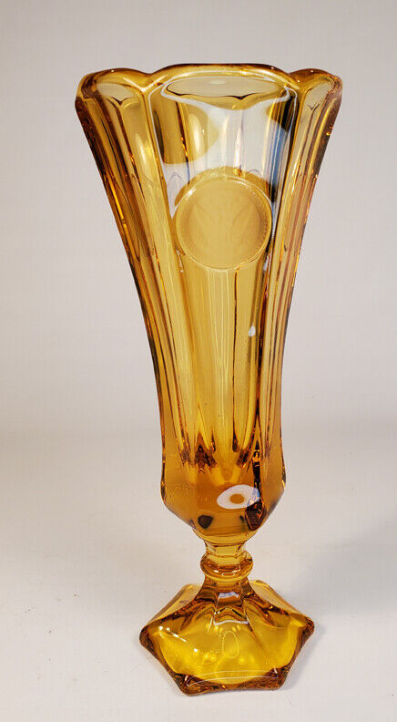 Fostoria Coin Glass Vase Amber or Gold  With Three Frosted Coins