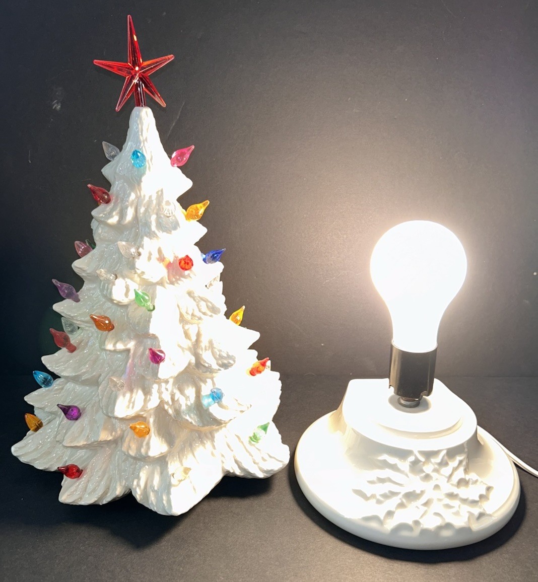 Vintage White Ceramic Lighted Christmas Tree 13.5” With Base Vintage White Ceramic Lighted Christmas Tree 13.5” With Base