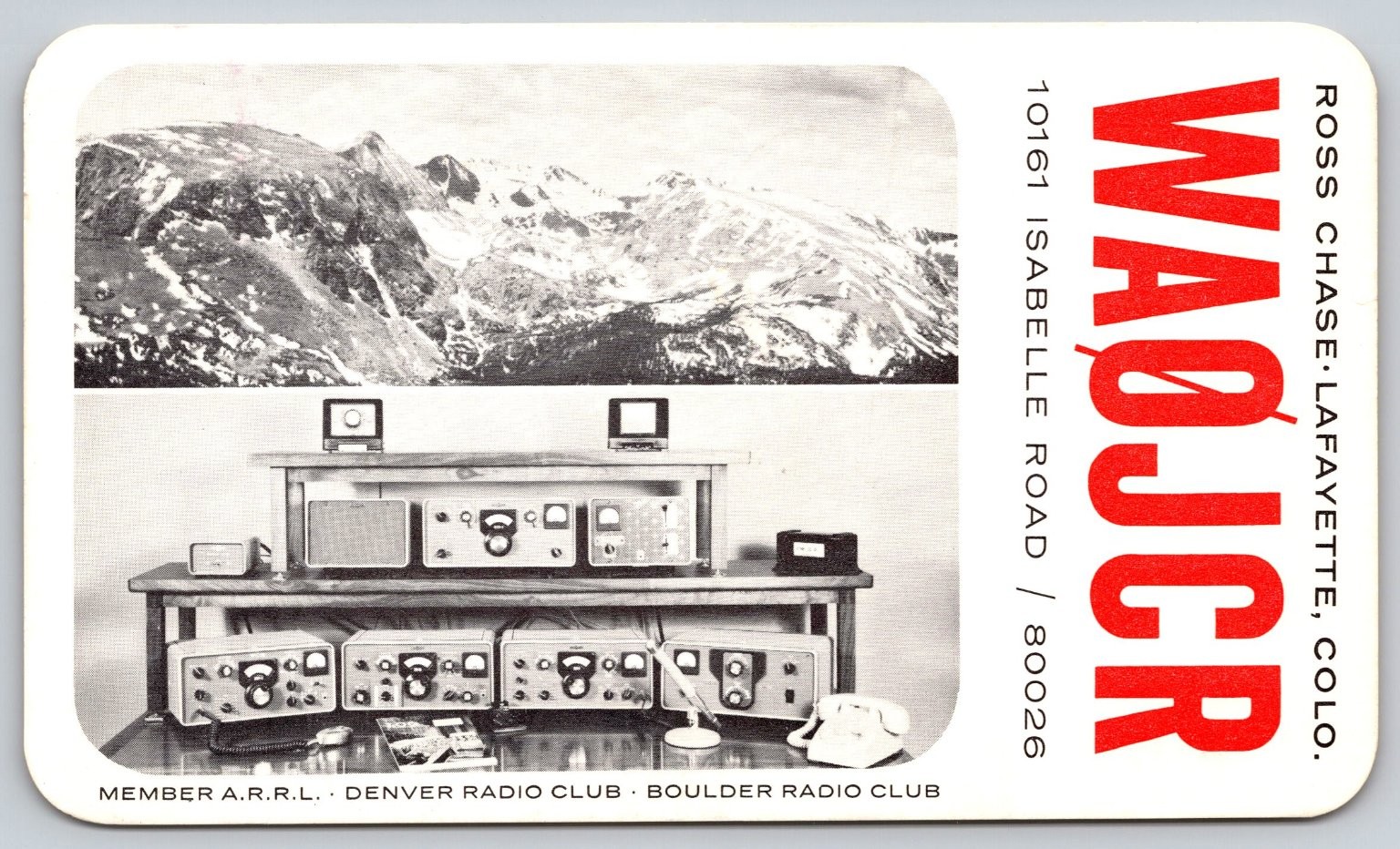 Vintage WAØJCR Lafayette, CO Ham Radio QSL Card - Rockies & Shack A420 Vintage WAØJCR Lafayette, CO Ham Radio QSL Card - Rockies & Shack A420