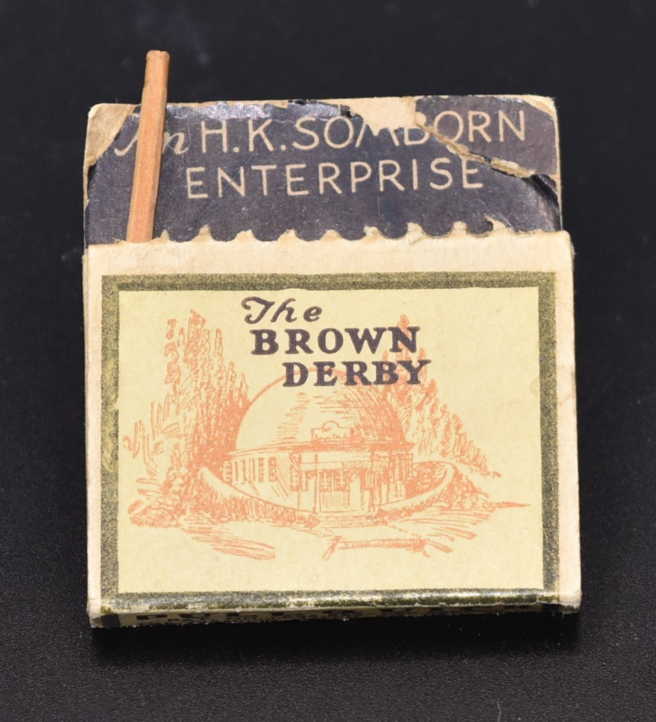 Vintage Brown Derby Matchbook 3 locations California Pullquick