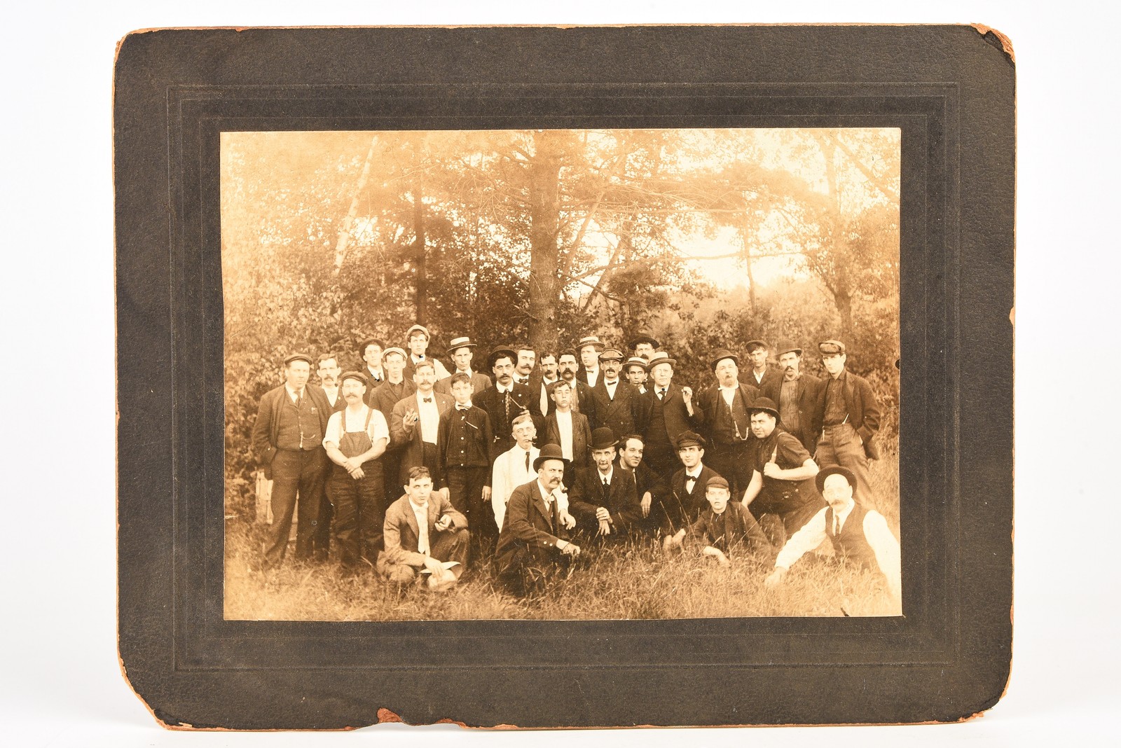 1907 Mounted Albumen Print 9x7\'\' - Outdoor Group Portrait of Men at Camp V25