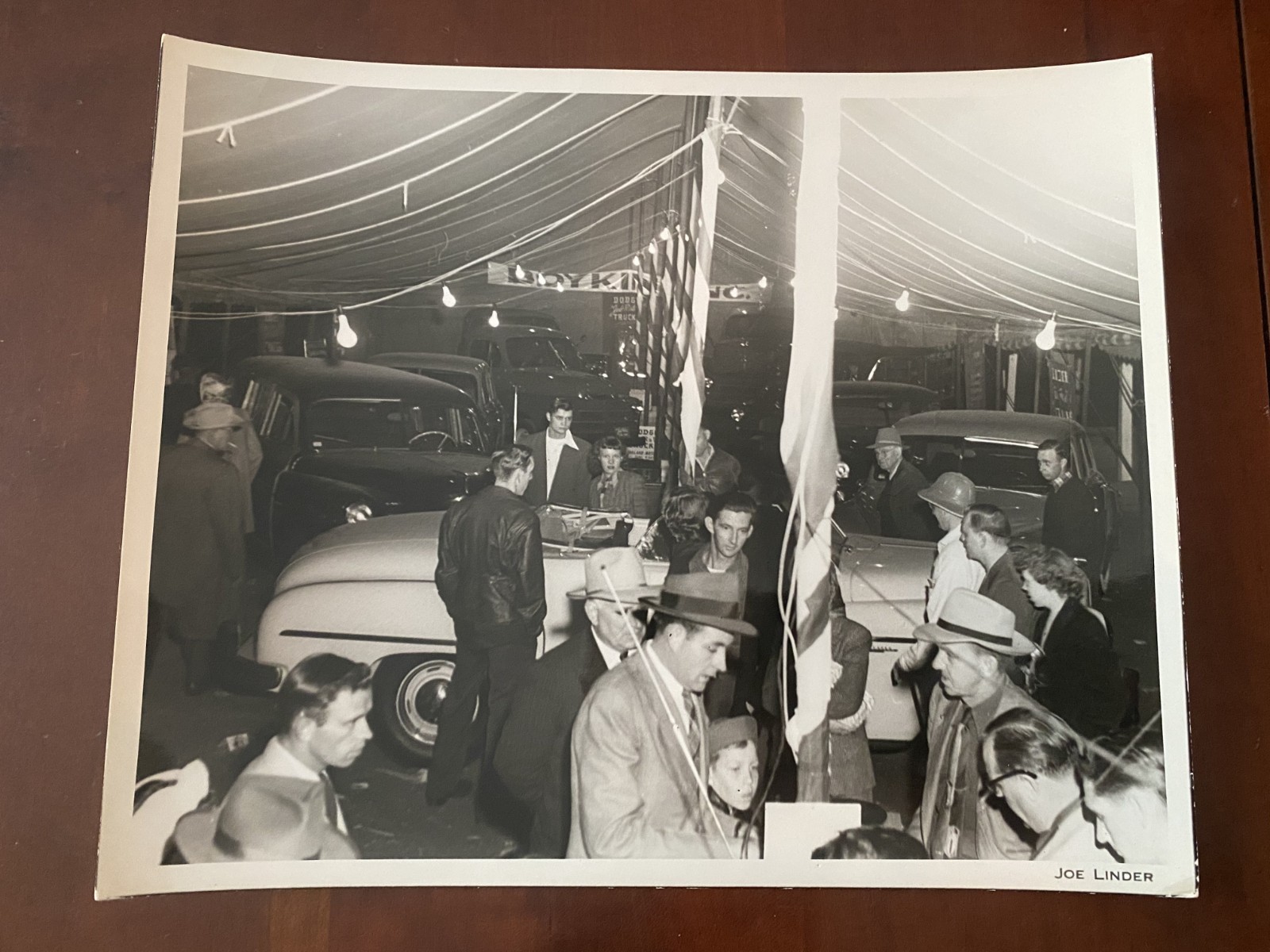 VTG 1940s Dodge Plymouth Truck Dealership Tent Photo Drykin Hamilton Ohio