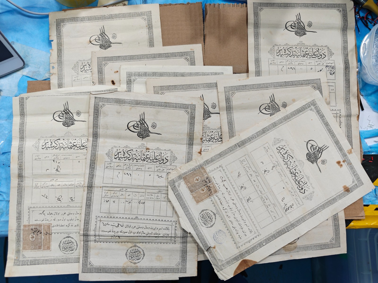 Lot of 9 Antique Ottoman Empire Nüfus Identity Sultan Abdulhamid II Tughra 1890s Lot of 9 Antique Ottoman Empire Nüfus Identity Sultan Abdulhamid II Tughra 1890s