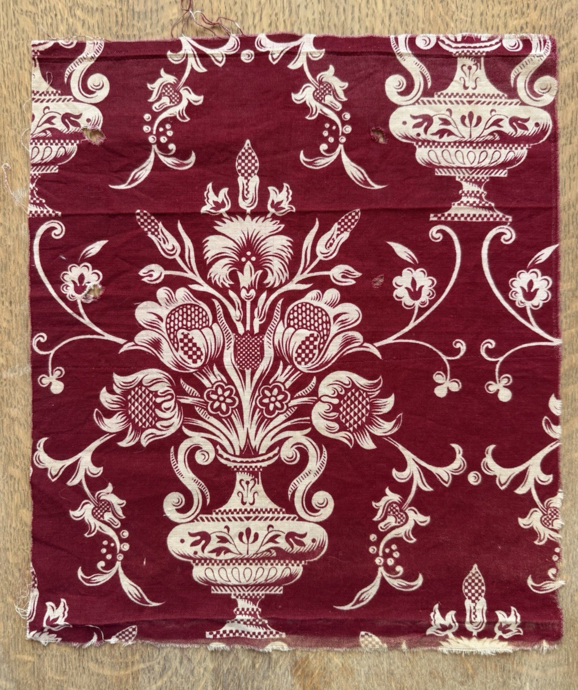Antique French Fabric c1890-1910 Art Nouveau Era Deep Burgundy 12x13