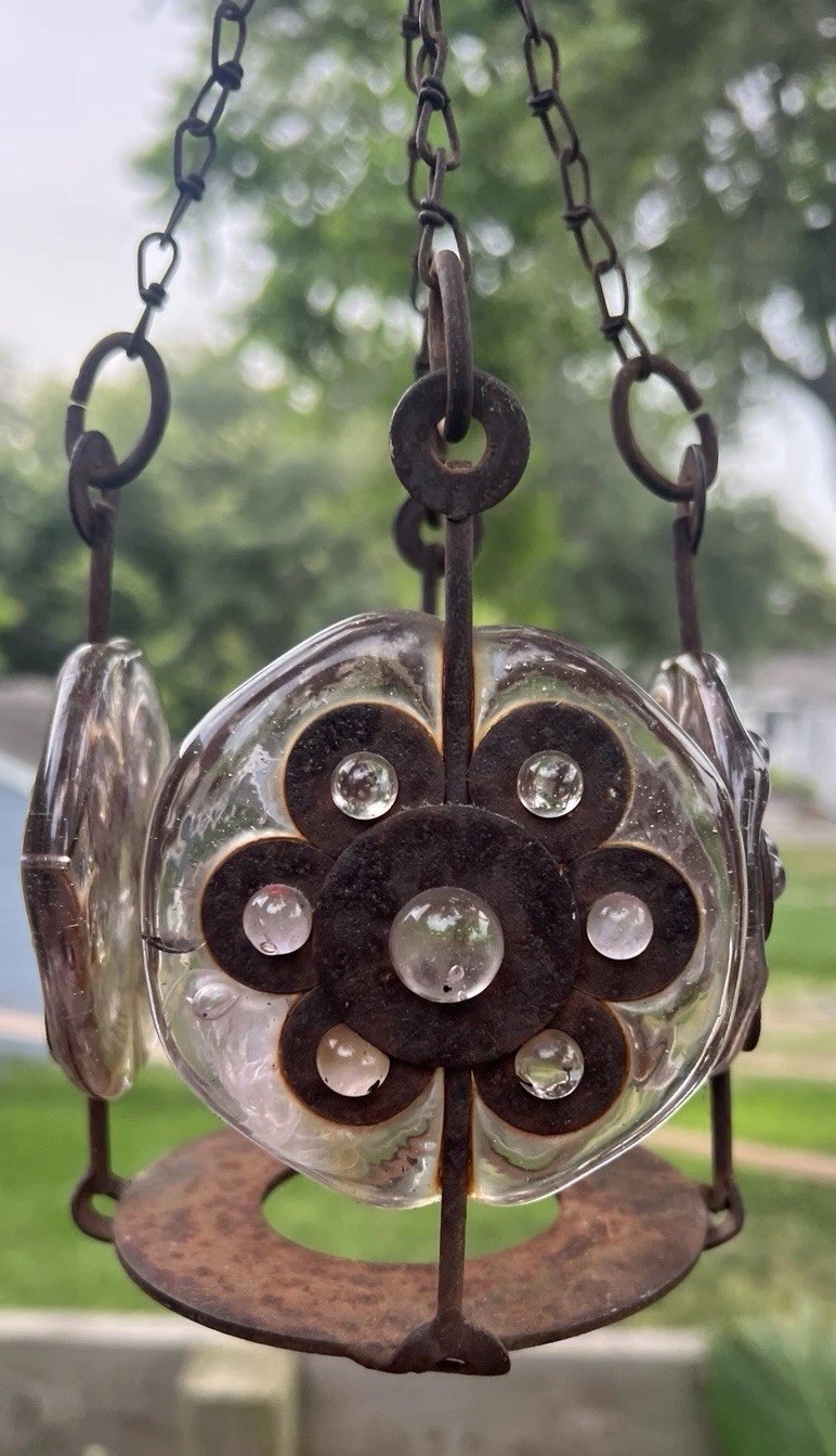 Vintage Felipe Derflingher Brutalist MCM Metal & Glass Suncatcher Candle Holder