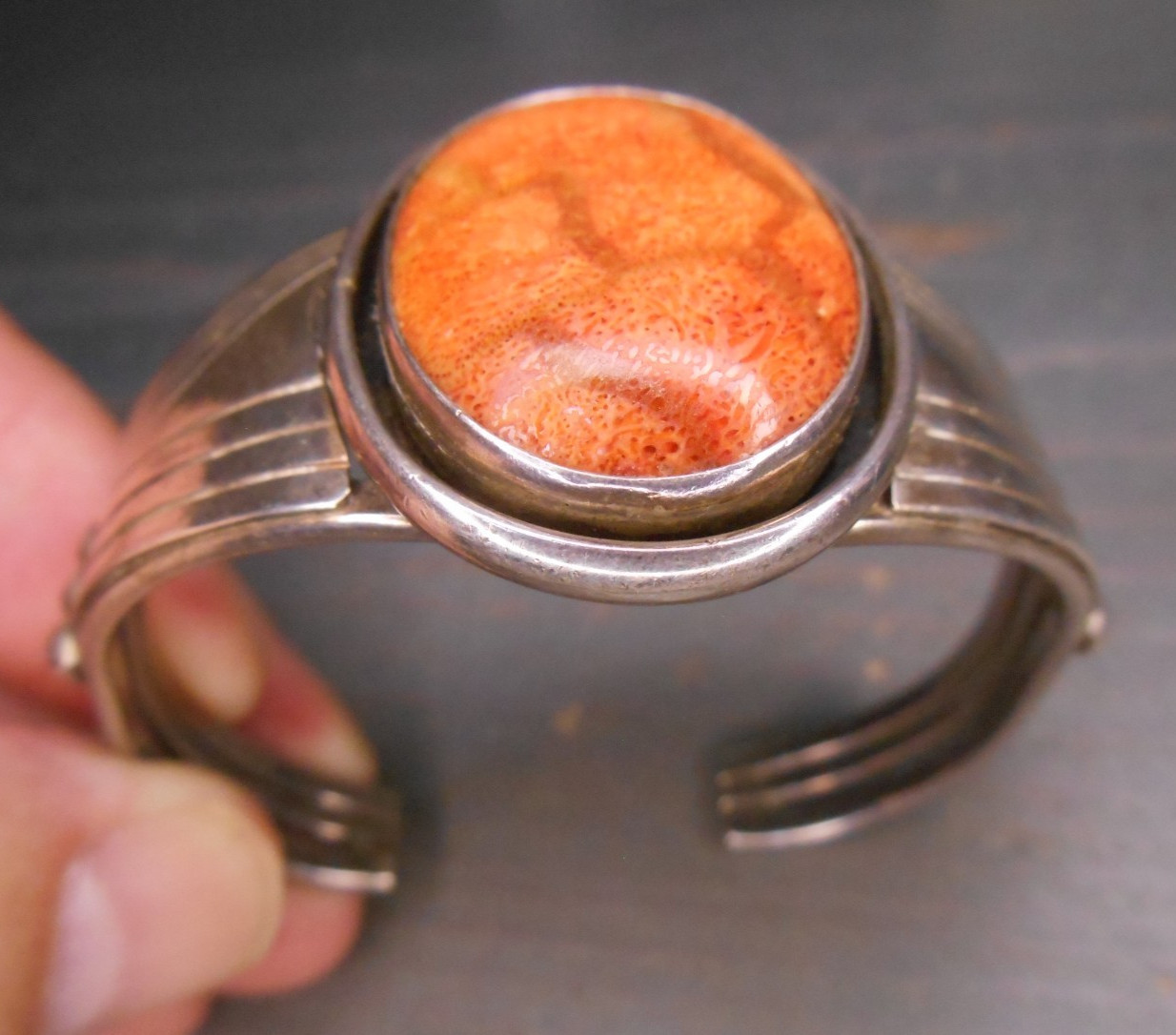 Vintage Rose & Allen Joe Boy Navajo .925 Sterling Silver Orange Agate Signed Vintage Rose & Allen Joe Boy Navajo .925 Sterling Silver Orange Agate Signed