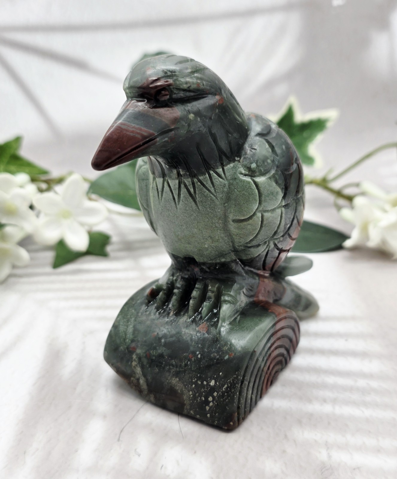 African Bloodstone Raven Crow Seftonite Hand Carved Crystal Bird 1LB 8.1OZ