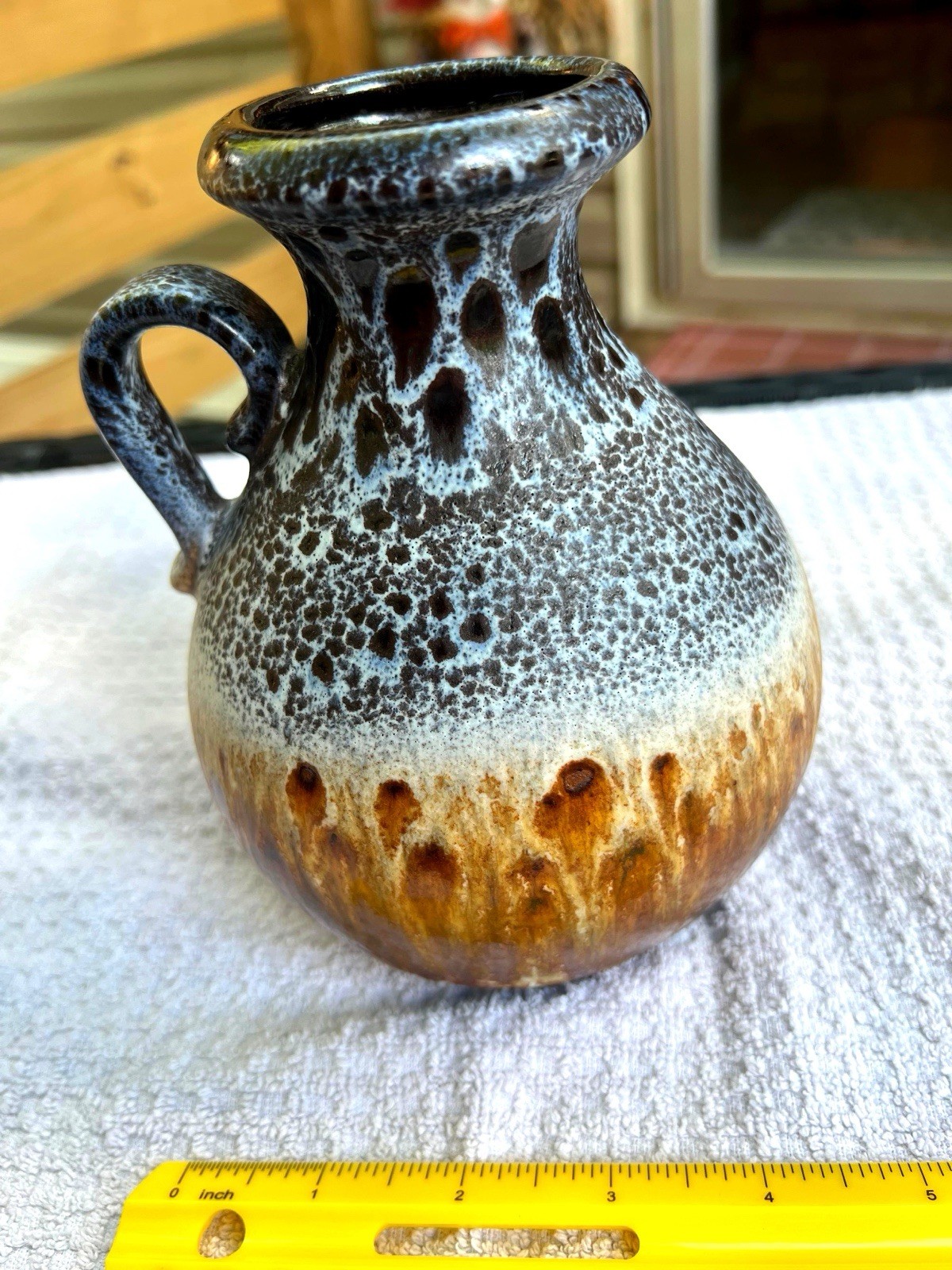 Vintage Scheurich 495-16 Fat Lava Vase Jug W. Germany MCM Blue Brown Drip Glaze 