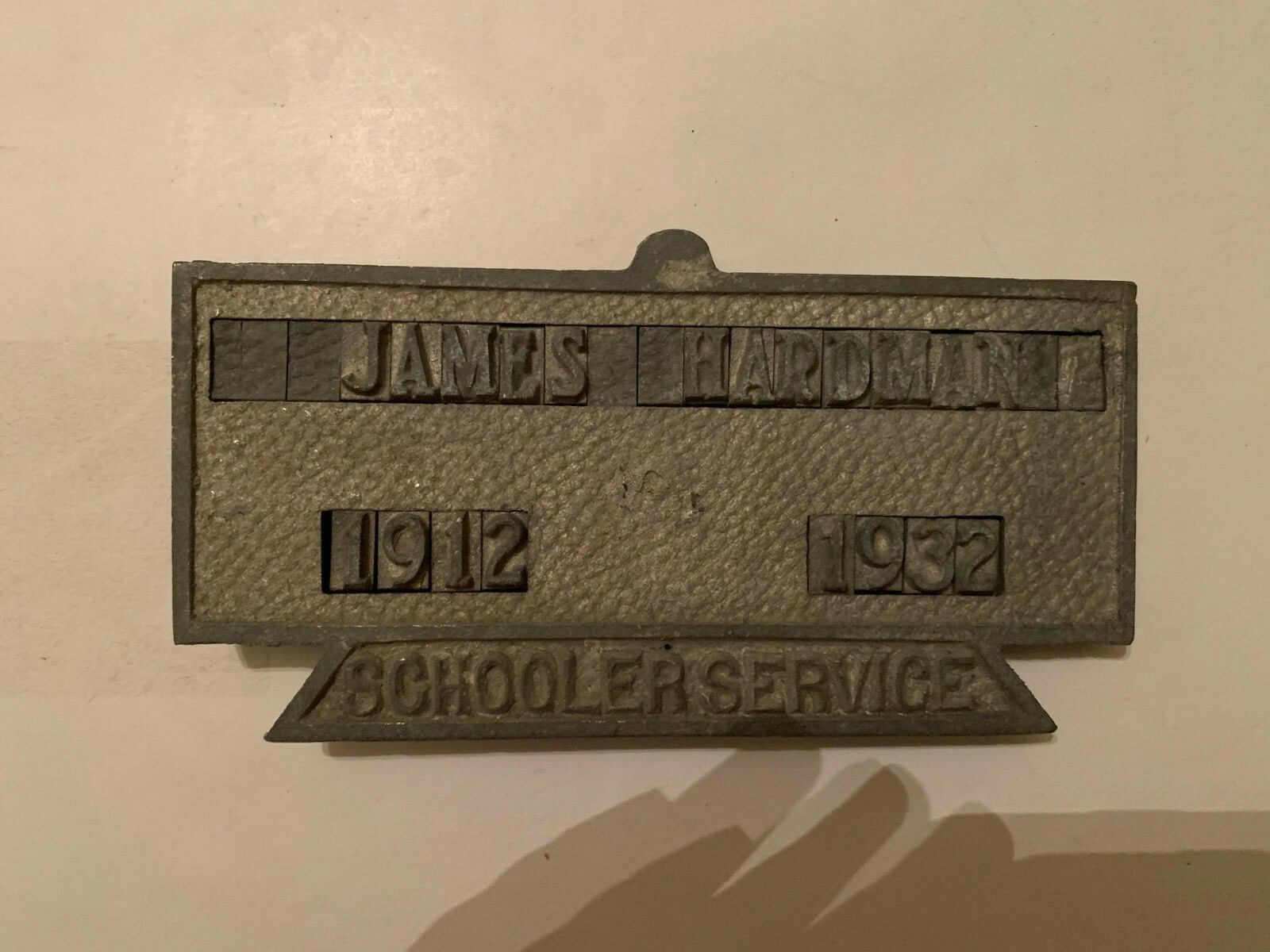 Antique James Hardman 1912-1932 Schooler Service Metal Recognition Plaque