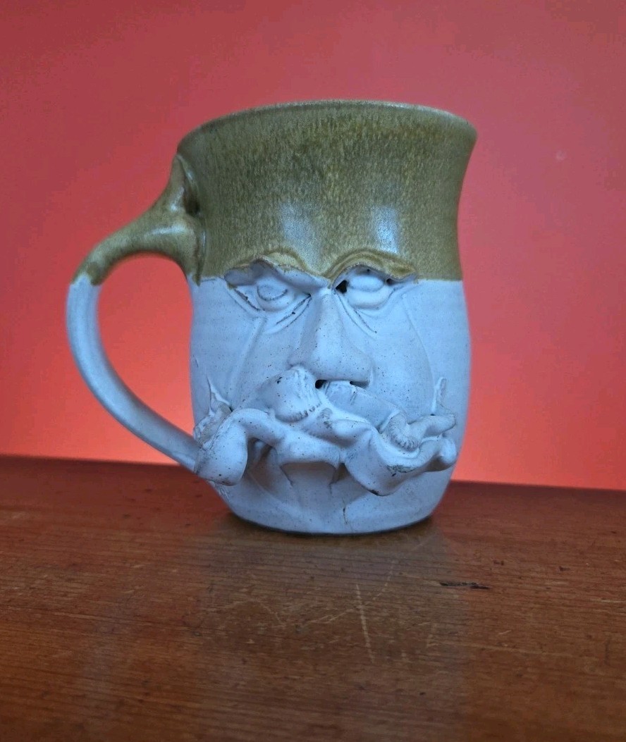 Vintage Studio Art Pottery Face Mug 3D Sculpted Mustache Man Ceramic Cup