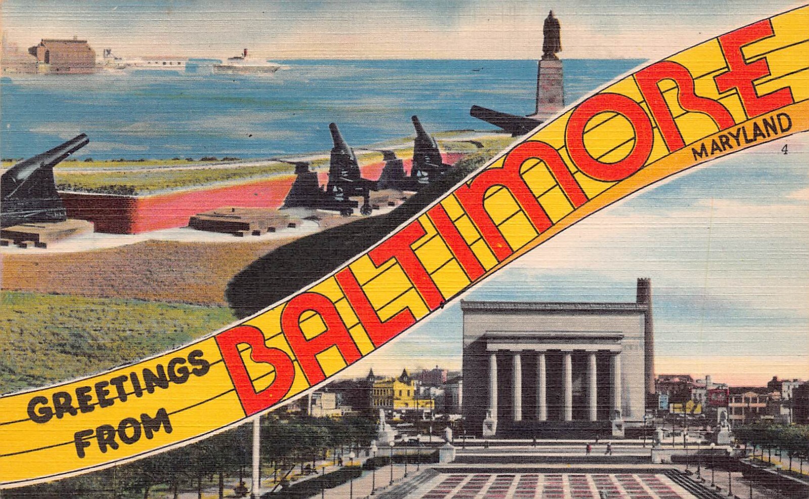 Baltimore Maryland Greetings From Large Letter Linen K3075 Postcard