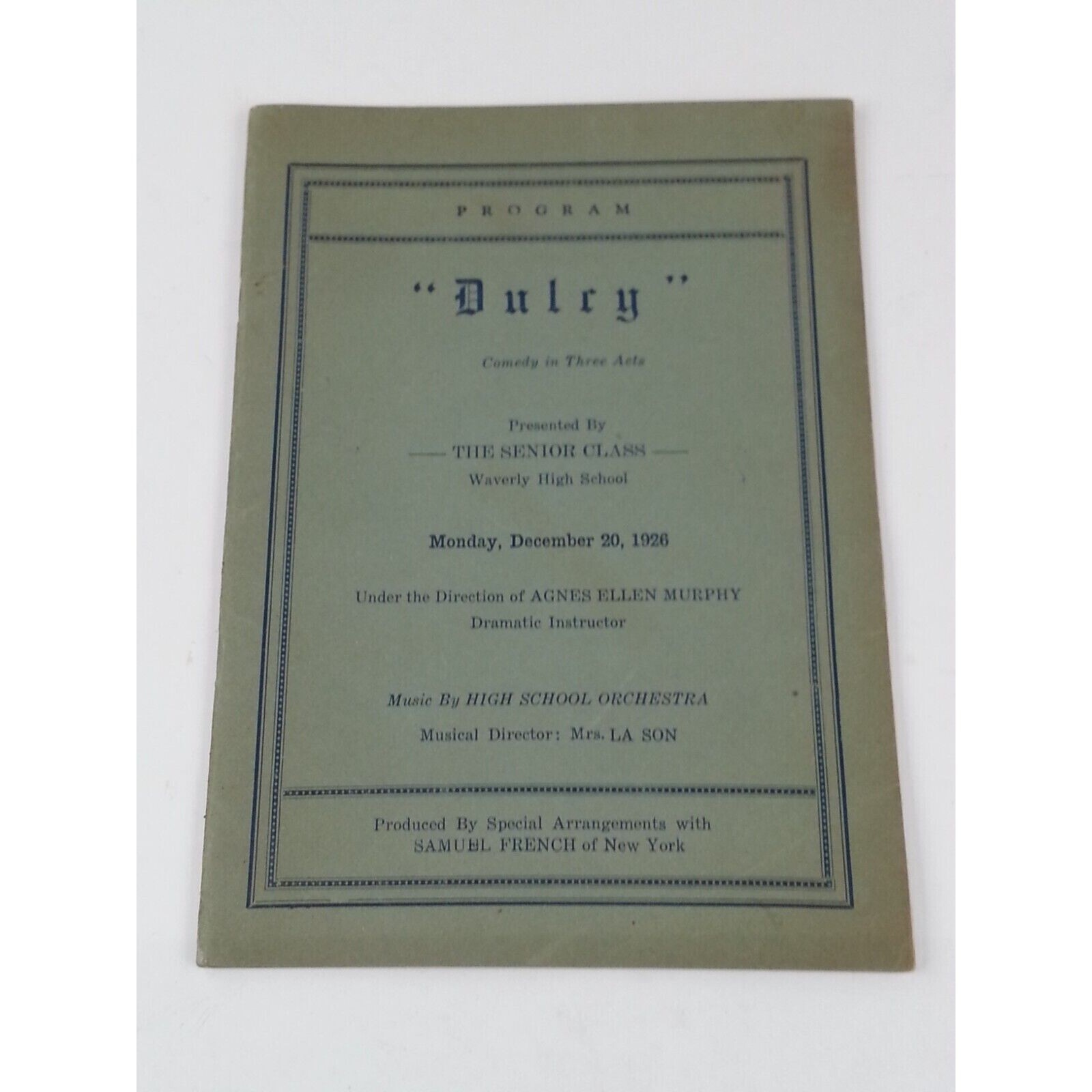 1926 Antique DULRY Play Program Waverly High School New York Advertisements 1926 Antique DULRY Play Program Waverly High School New York Advertisements