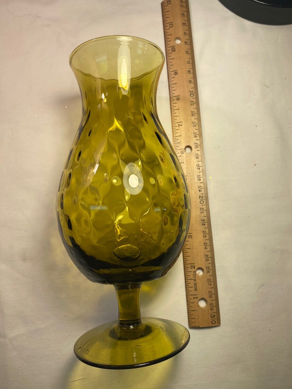 Vtg Empoli Handblown Olive Avacado Glass  Vase Brandy Snifter Bubbles F71