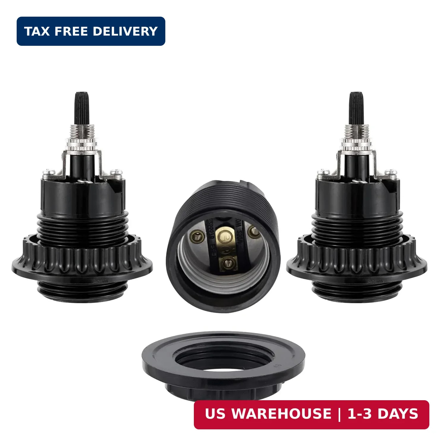 Bottom Turn Knob Socket,3-Pack E26 Base Threaded Phenolic Bottom Turn Kn
