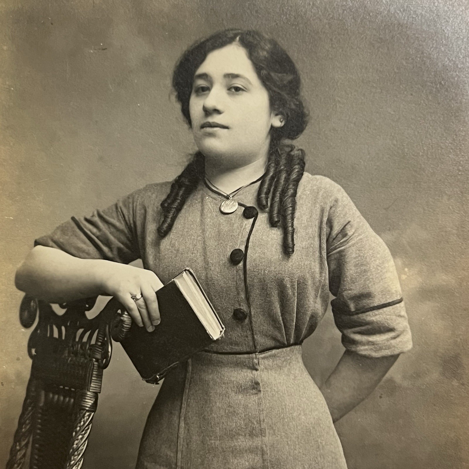 Vintage RPPC Real Photograph Postcard Beautiful Young Woman Book Philadelphia PA