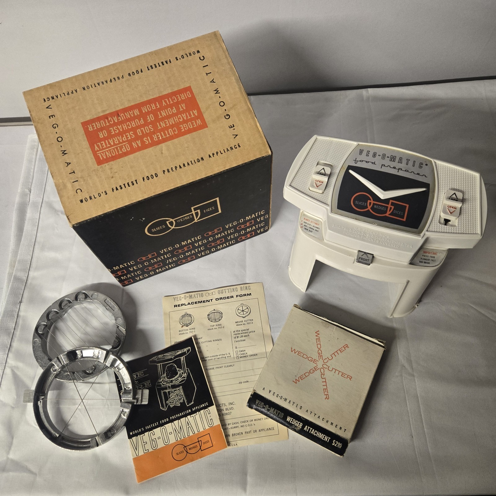 Vintage 1961 Veg-O-Matic Slicer & Dicer and RARE WEDGER Original Box Manual 1961 Vintage 1961 Veg-O-Matic Slicer & Dicer and RARE WEDGER Original Box Manual 1961