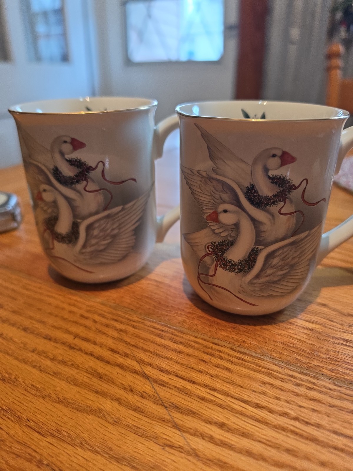 Vintage Set Otagiri Winter Geese Green Holly Red Berries Gold Trim