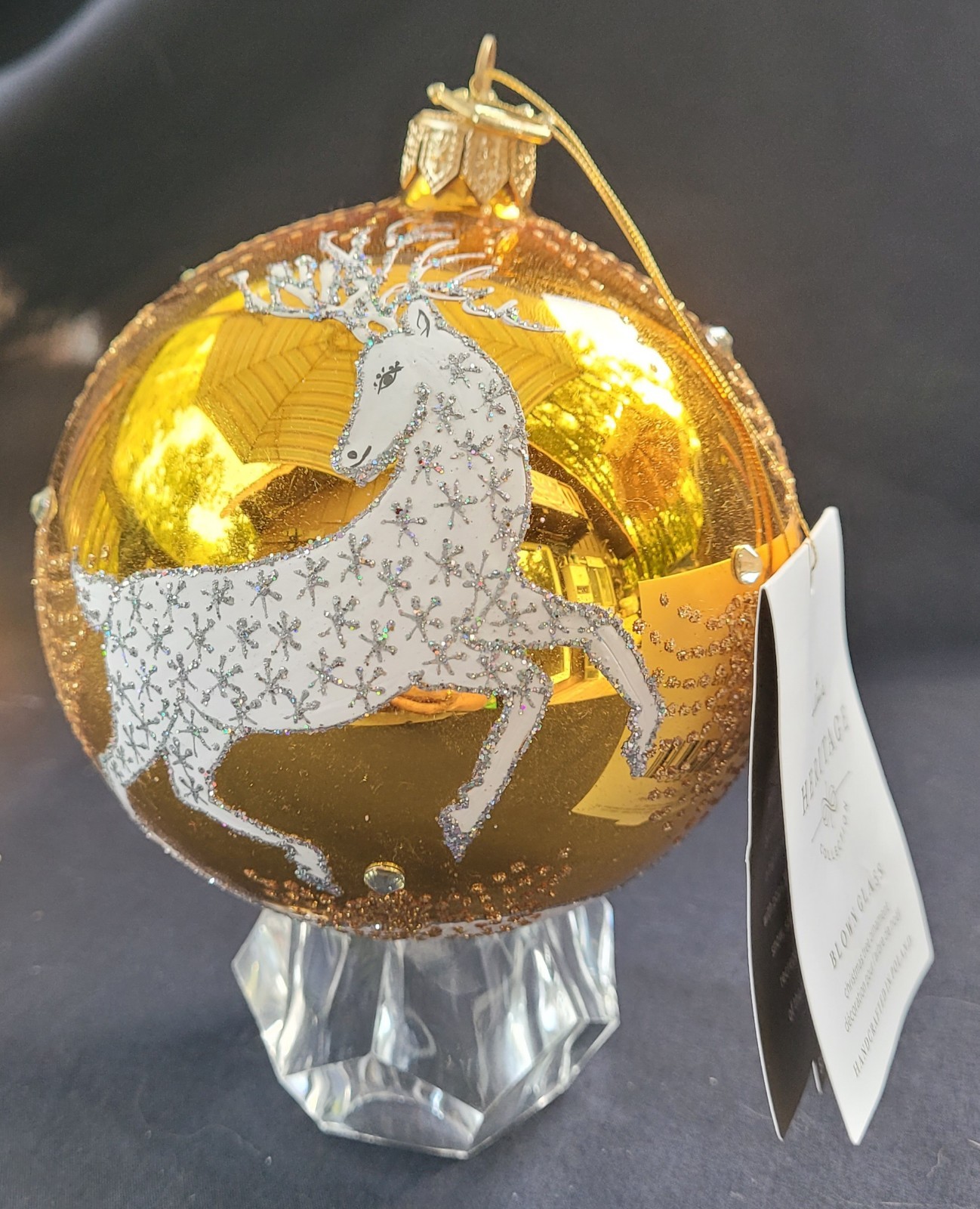 2016 Hallmark Heritage Collection Gold Reindeer Ball Blown Glass Tree Ornament 2016 Hallmark Heritage Collection Gold Reindeer Ball Blown Glass Tree Ornament