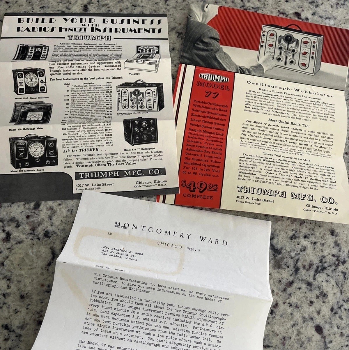 Vintage 1937 TRIUMPH MFG CO Radio Catalog & Montgomery Ward Sales Letter Chicago Vintage 1937 TRIUMPH MFG CO Radio Catalog & Montgomery Ward Sales Letter Chicago