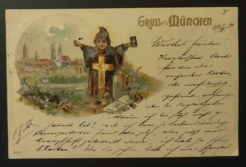 1899 Gruss Aus Munchen Illustrated Antique Postcard Munich Bavaria 
