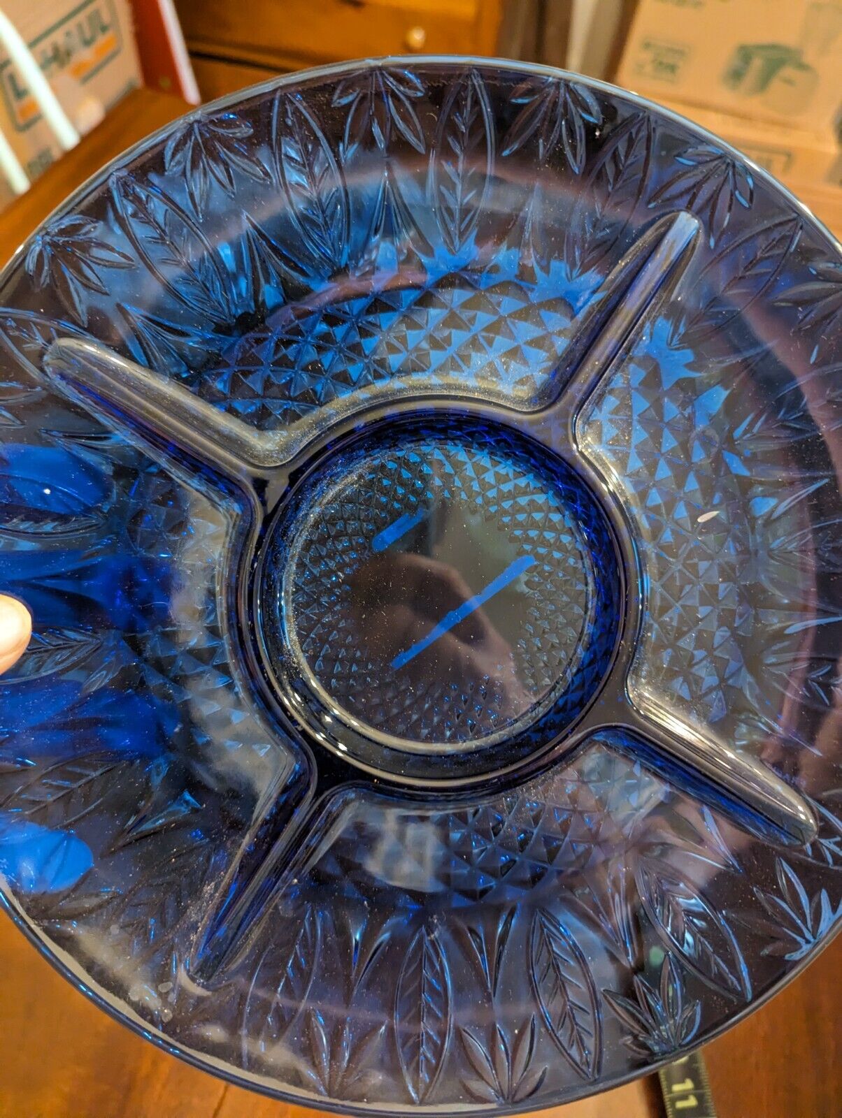 Vintage Royal Sapphire Cobalt Blue Divided Serving Platter Relish Dish  