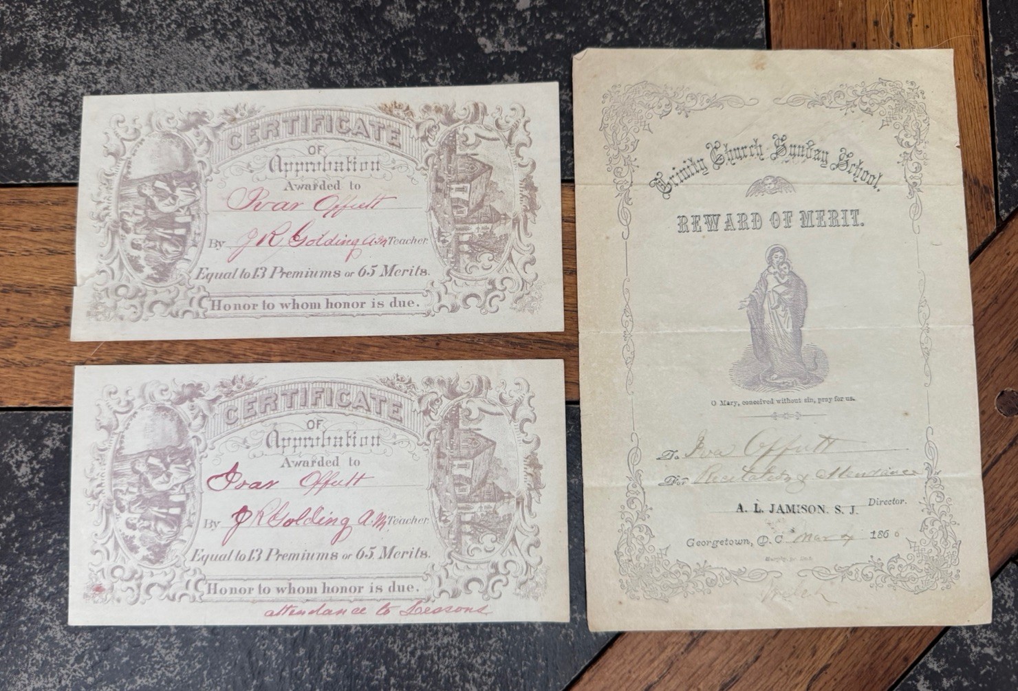 Reward of Merit 1866 Antique School Ephemera Georgetown DC Authentic Original