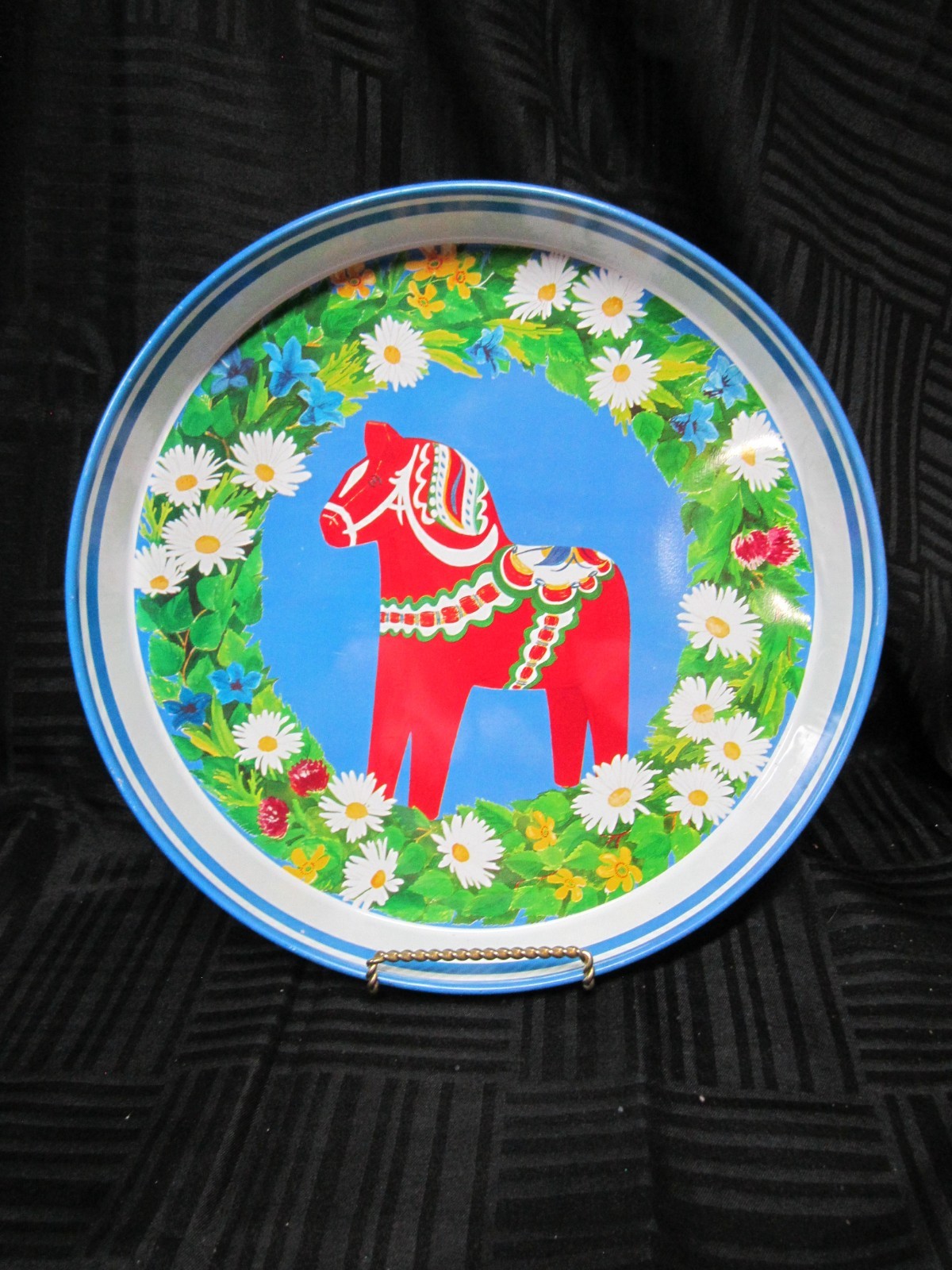 Vintage Swedish Dalarna Dala Horse Round Tray
