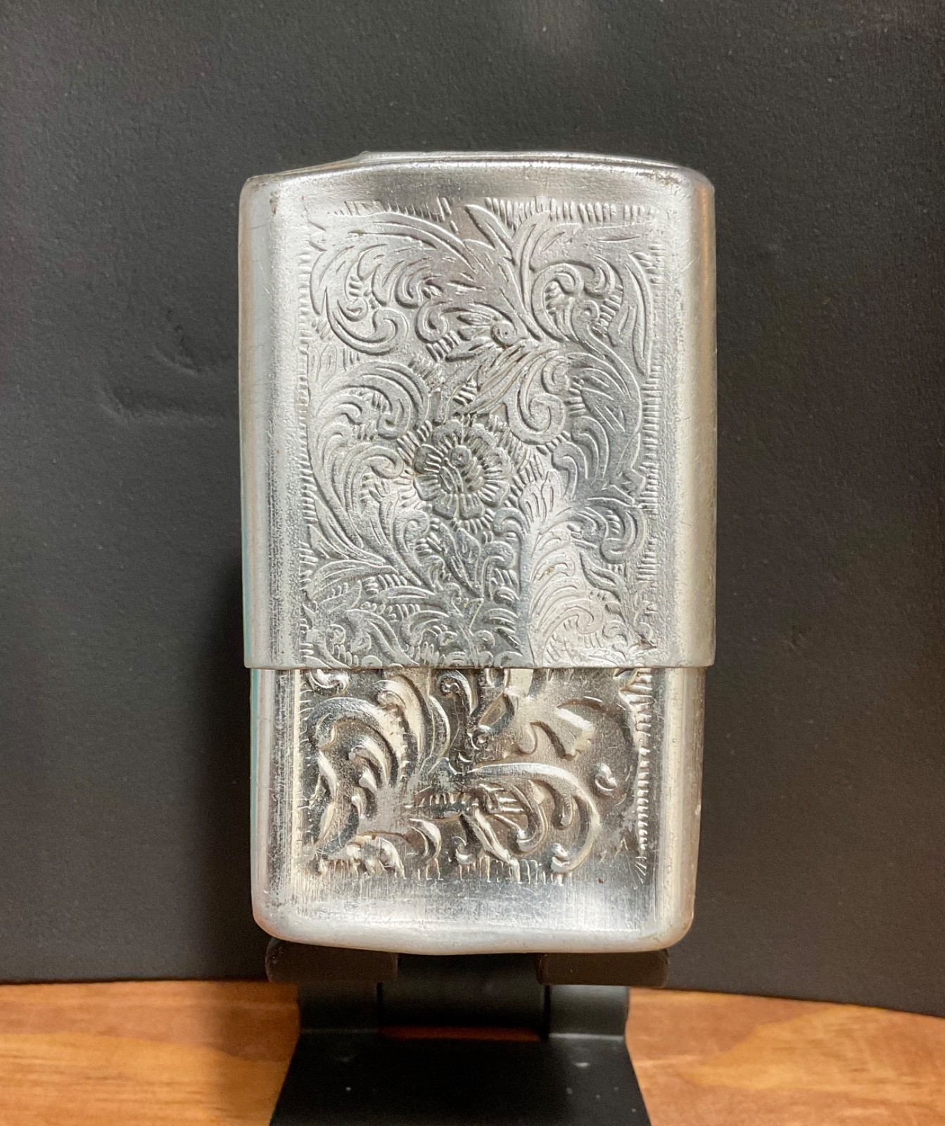 Vintage A.A.D.L.P. China Ornate Engraved Floral Scroll Cigarette Case