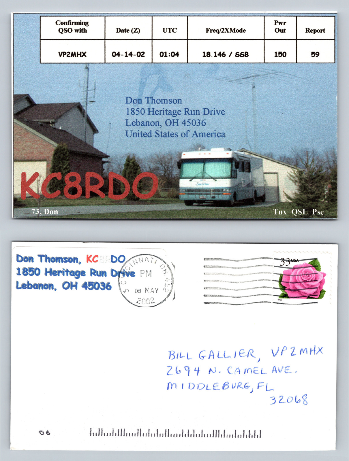 Ham Radio QSL QSO Postcard KC8RDO, Lebanon, OH, United States Ham Radio QSL QSO Postcard KC8RDO, Lebanon, OH, United States