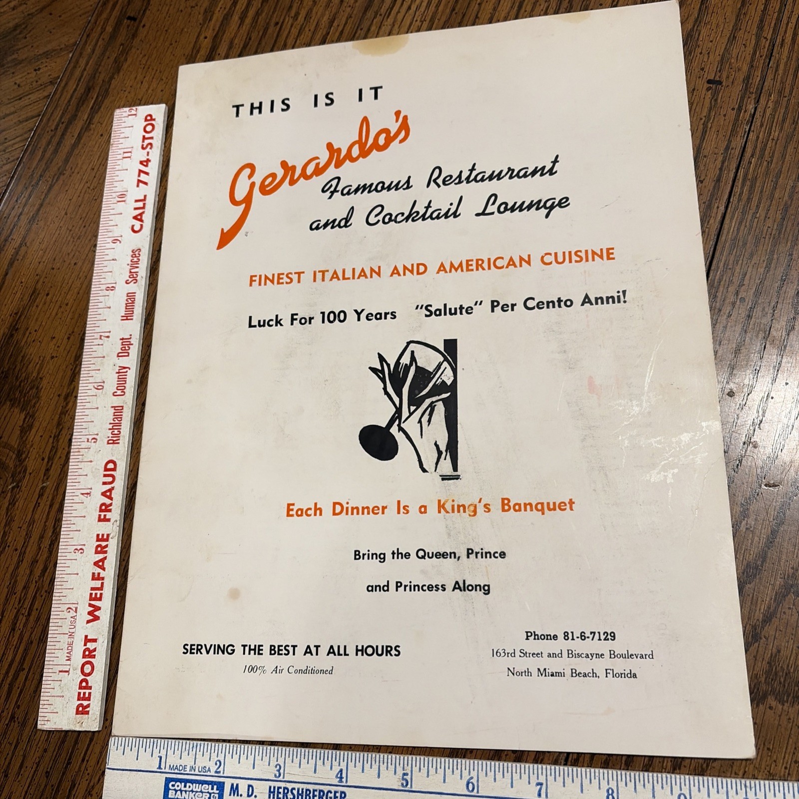 RARE VINTAGE 1950’s restaurant menu gerardo’s  cocktail lounge north miami beach