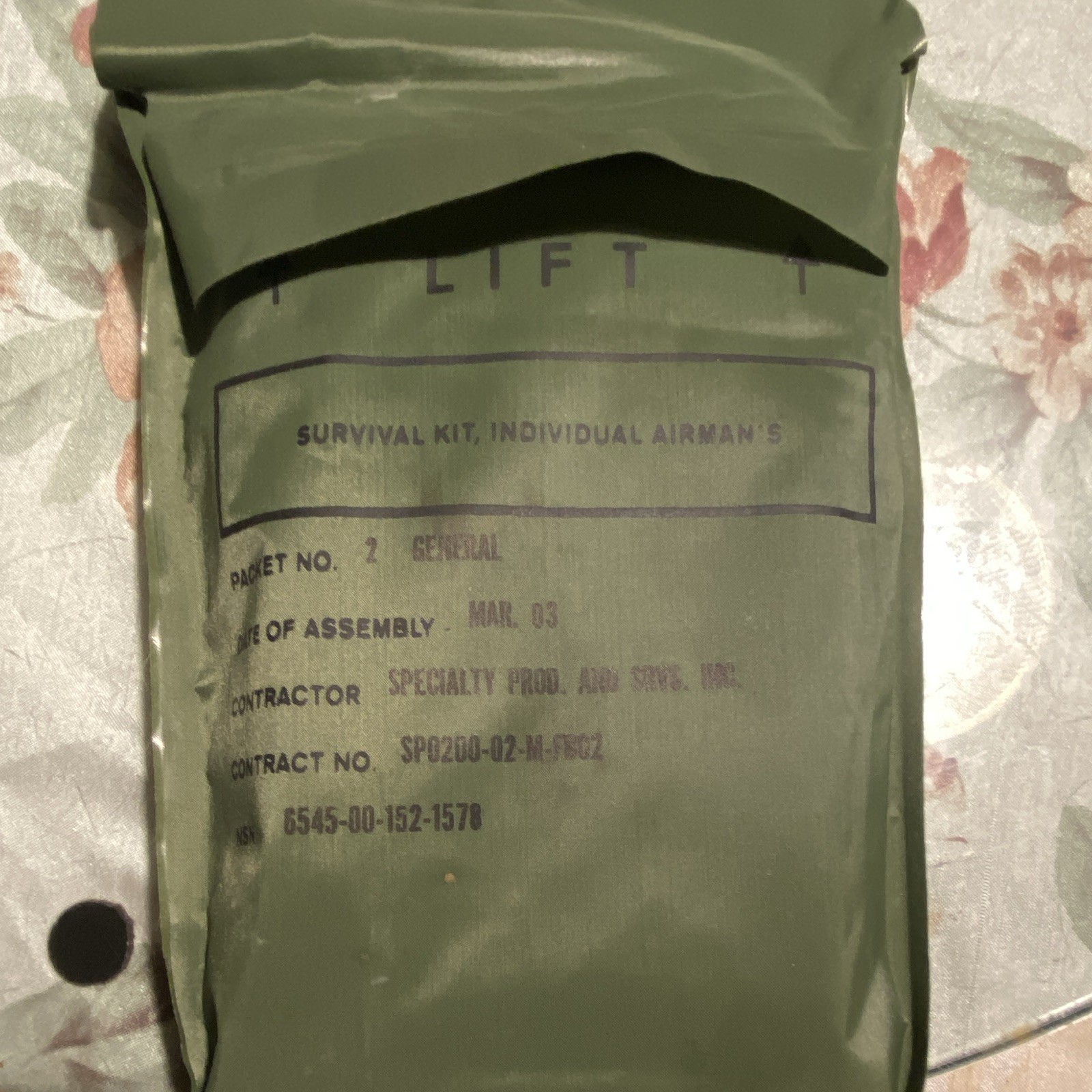 Individual Airman’s Survival Kit Packet No. 2 Military Issue w/ CR Glove