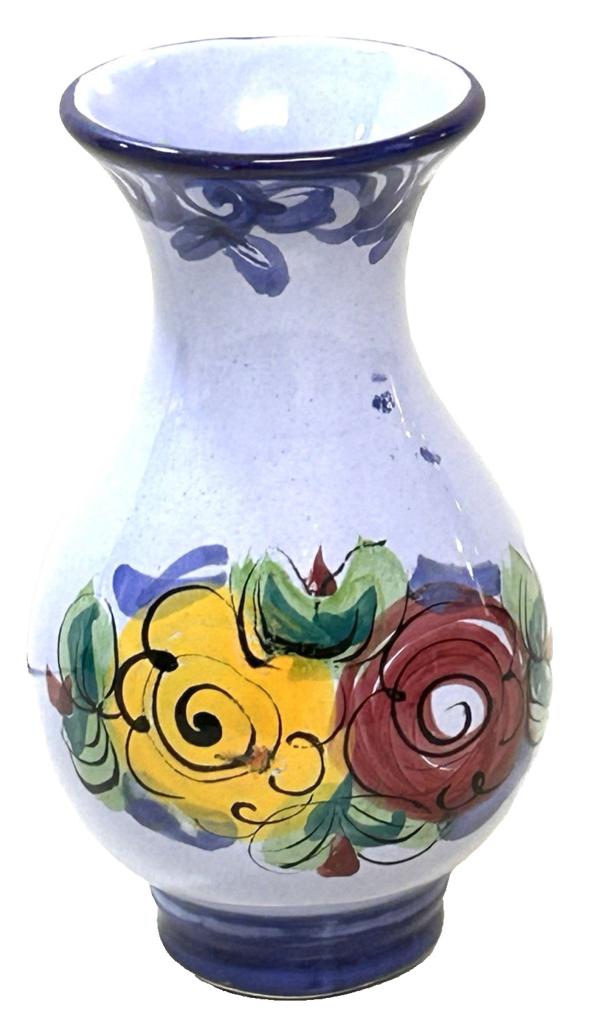 VINTAGE signed POTTERY VASE FROM VESTAL PORTUGAL 402 BLUE & WHITE FLORAL