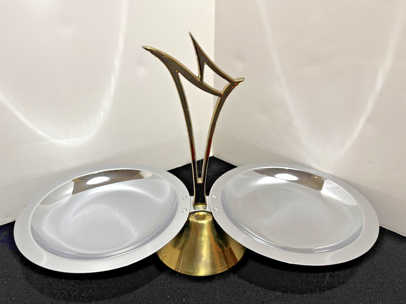 Vintage MCM Kromex brand round tidbit tray chrome with star engraving