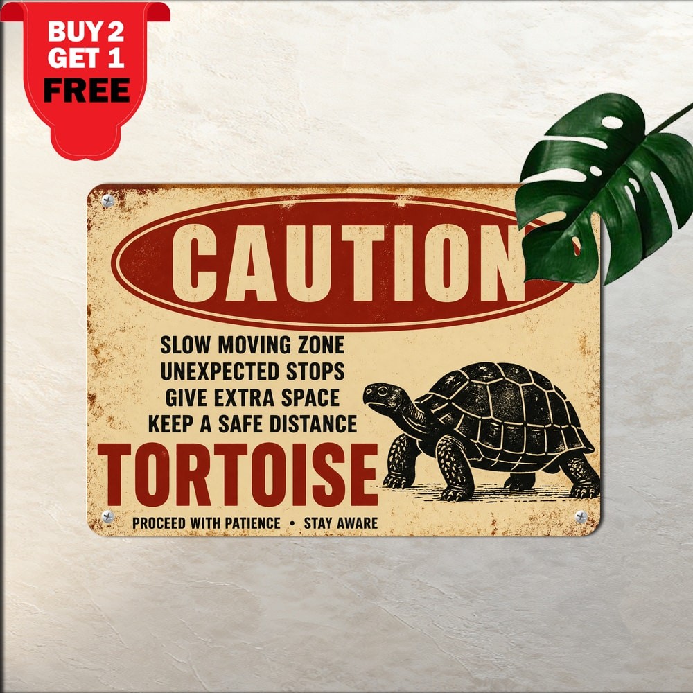 Funny Slow Tortoise Crossing Warning Metal Sign Reptile Lover Yard Tin Plaque