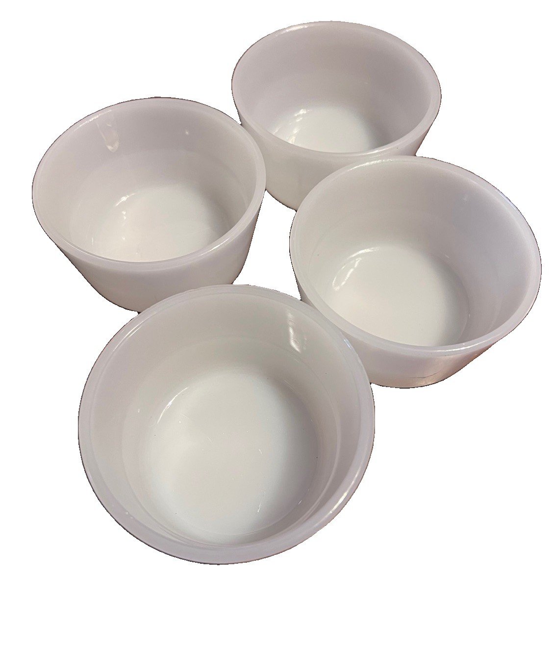 vintage white milk glass custard cups,  Glasbake ramekins. Set Of 4