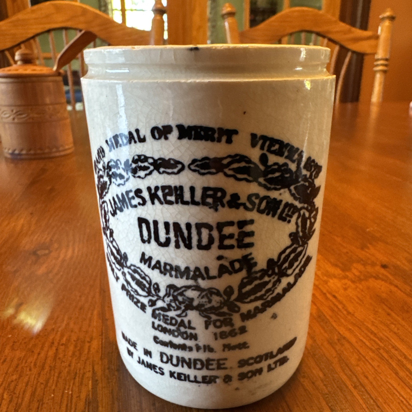 Antique James Keiller & Son Ltd Dundee Marmalade Stoneware Crock Jar 1 lb(T)