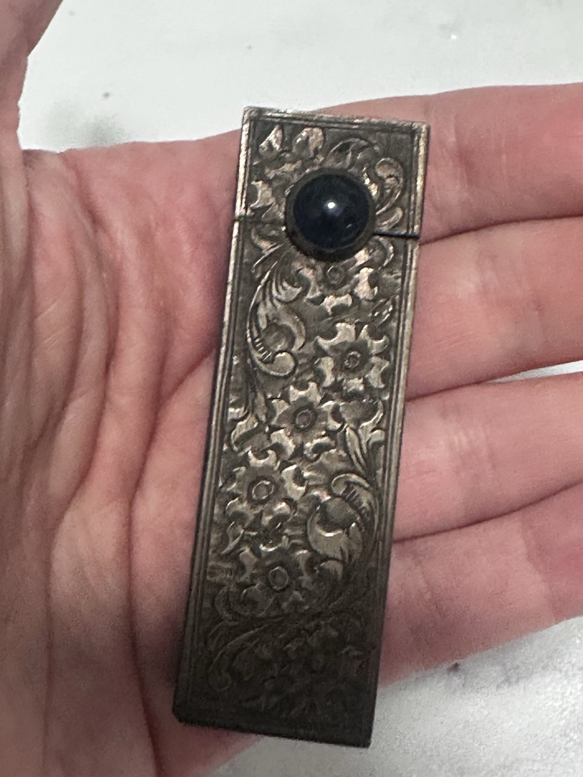 VTG ANTIQUE HEAVY STERLING SILVER FLOWER ETCHED 800 LIPSTICK HOLDER MIRROR ONYX VTG ANTIQUE HEAVY STERLING SILVER FLOWER ETCHED 800 LIPSTICK HOLDER MIRROR ONYX