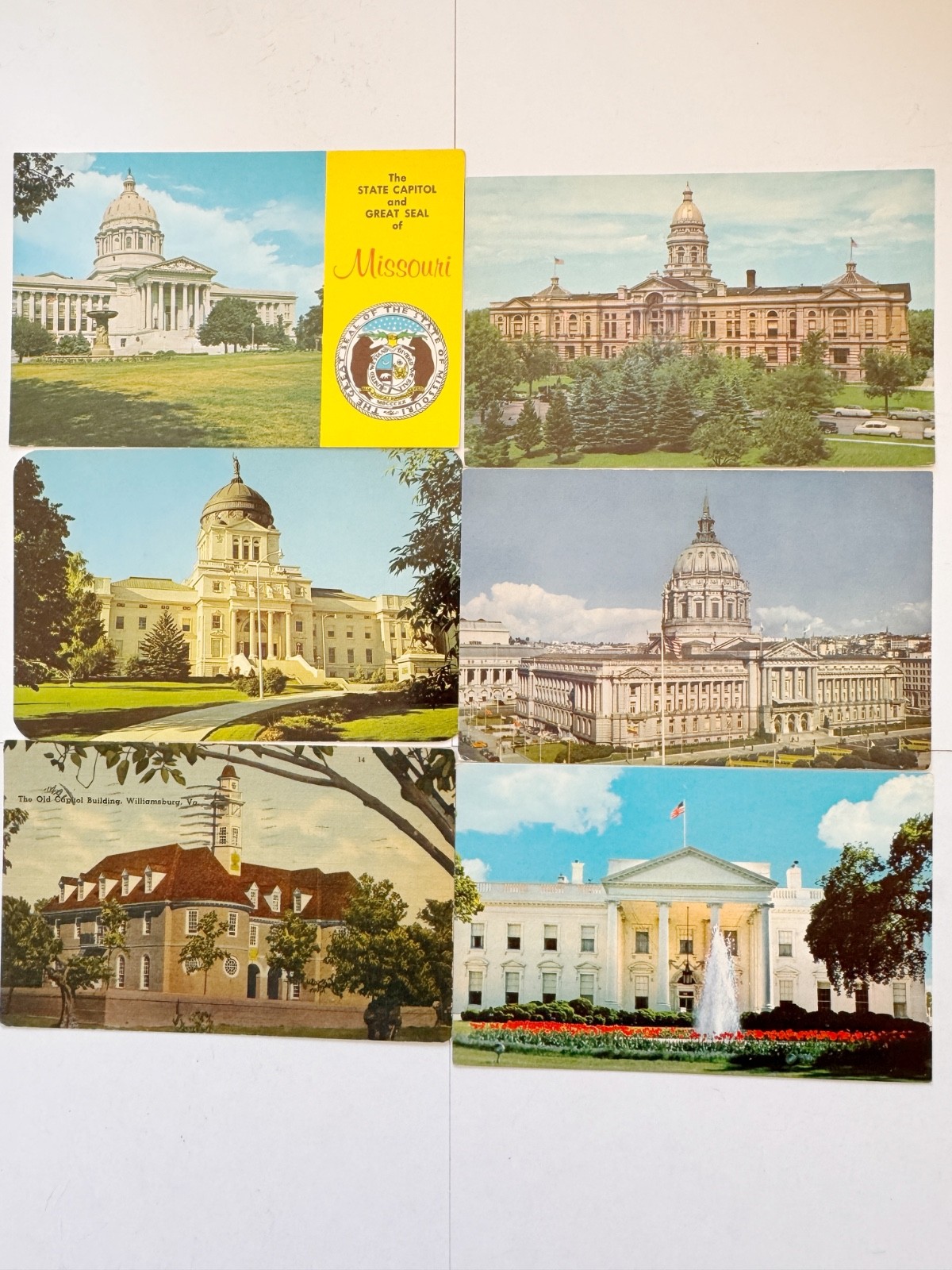 Lot of 6 Vintage State Capitol Postcards Missouri Wyoming Montana White House