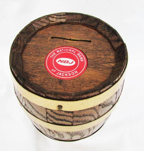 First National still Bank Jackson wood barrel bank brass accents large 6\