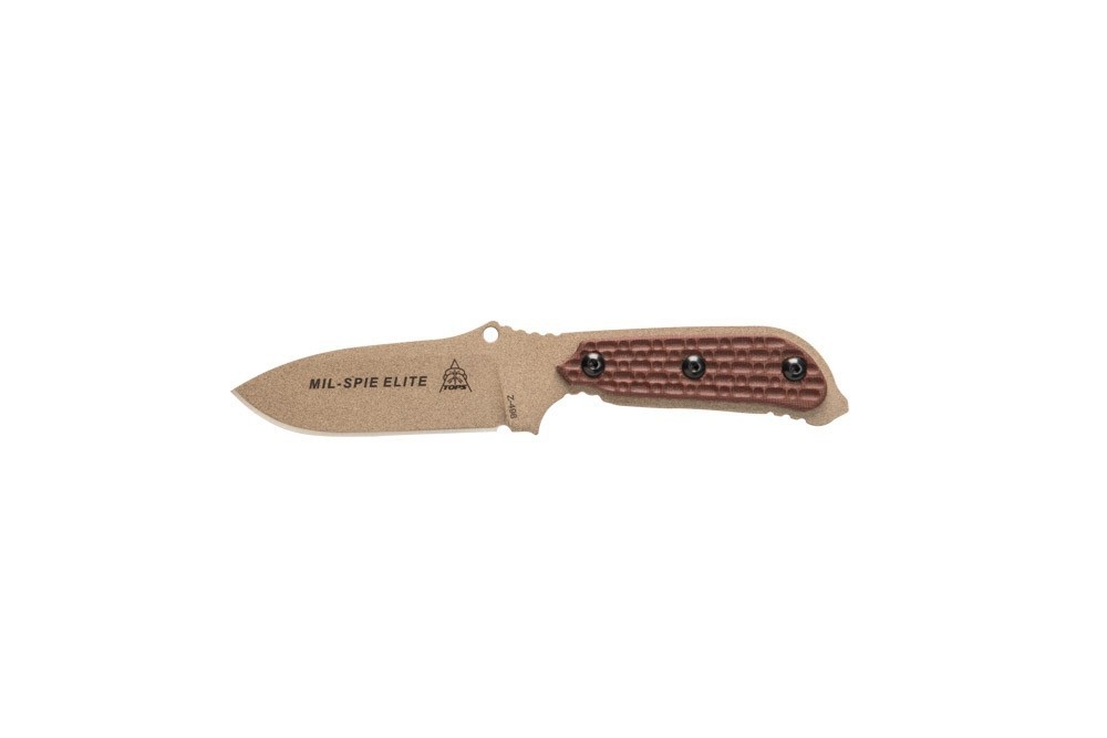TOPS KNIVES USA TAN LINEN MICARTA MIL-SPIE ELITE FIXED BLADE KNIFE MIL3ELITETAN