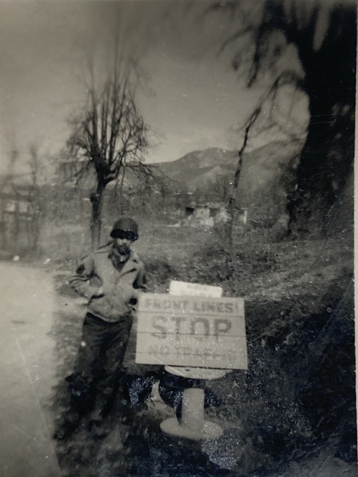 Vtg 1945 Pirmasens Germany WW2 Photo US Army 71st Infantry Front Lines STOP Sign