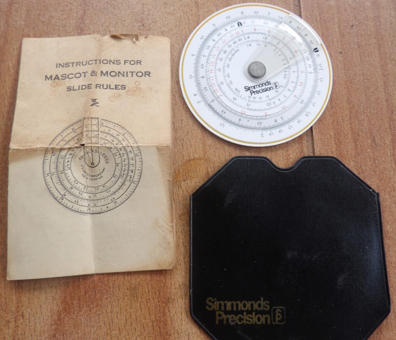 Vintage Mascot Monitor Circular Slide Rule Simmons Precision Instr. Book w/Case