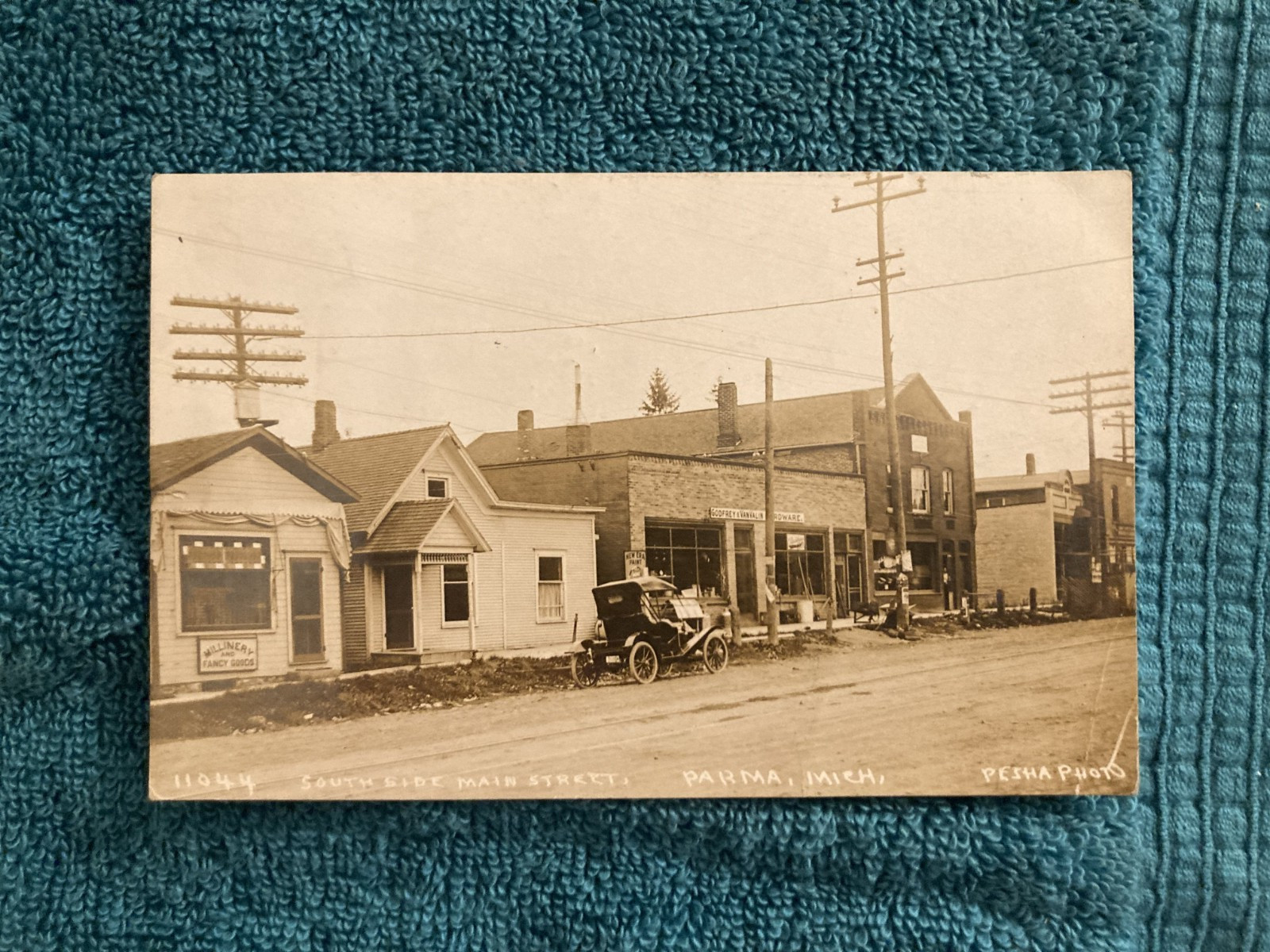 RPPC Parma Michigan Main Street Pesha Photo Posted 1911 Maria Staples Elba NY