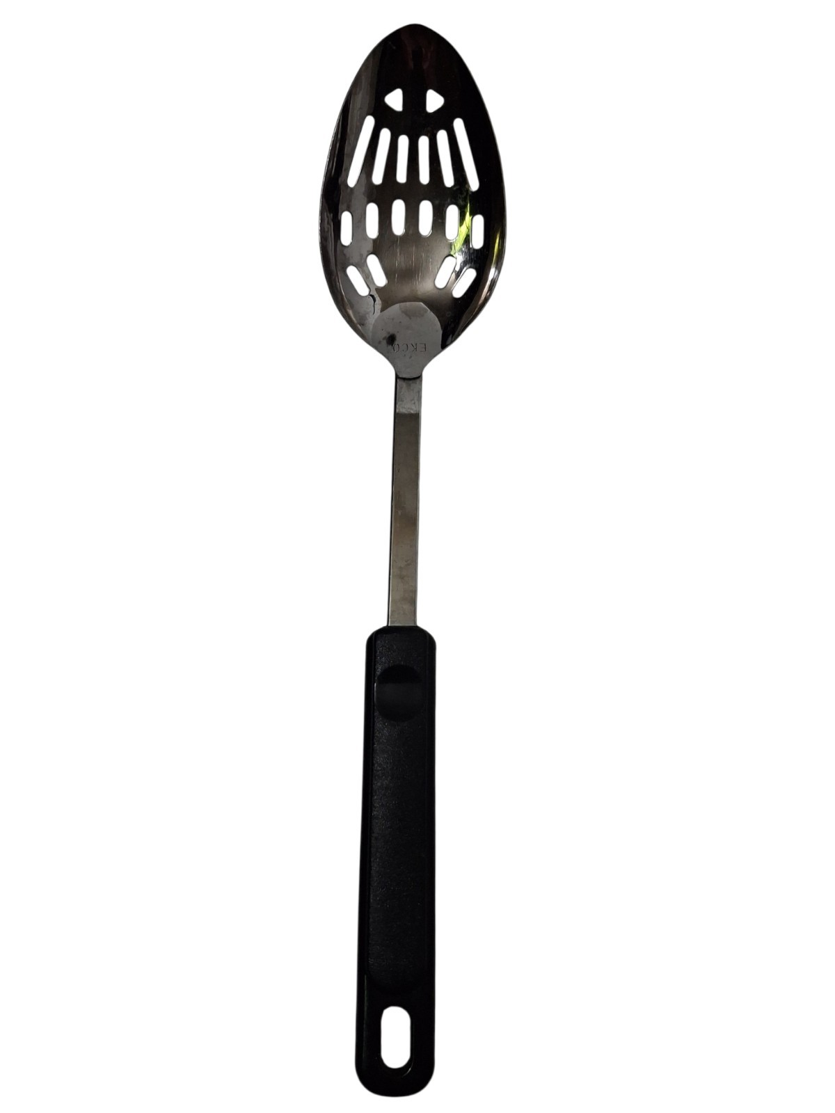  Vintage EKCO Slotted Serving Spoon Stainless Steel Black Plastic Handle 12\