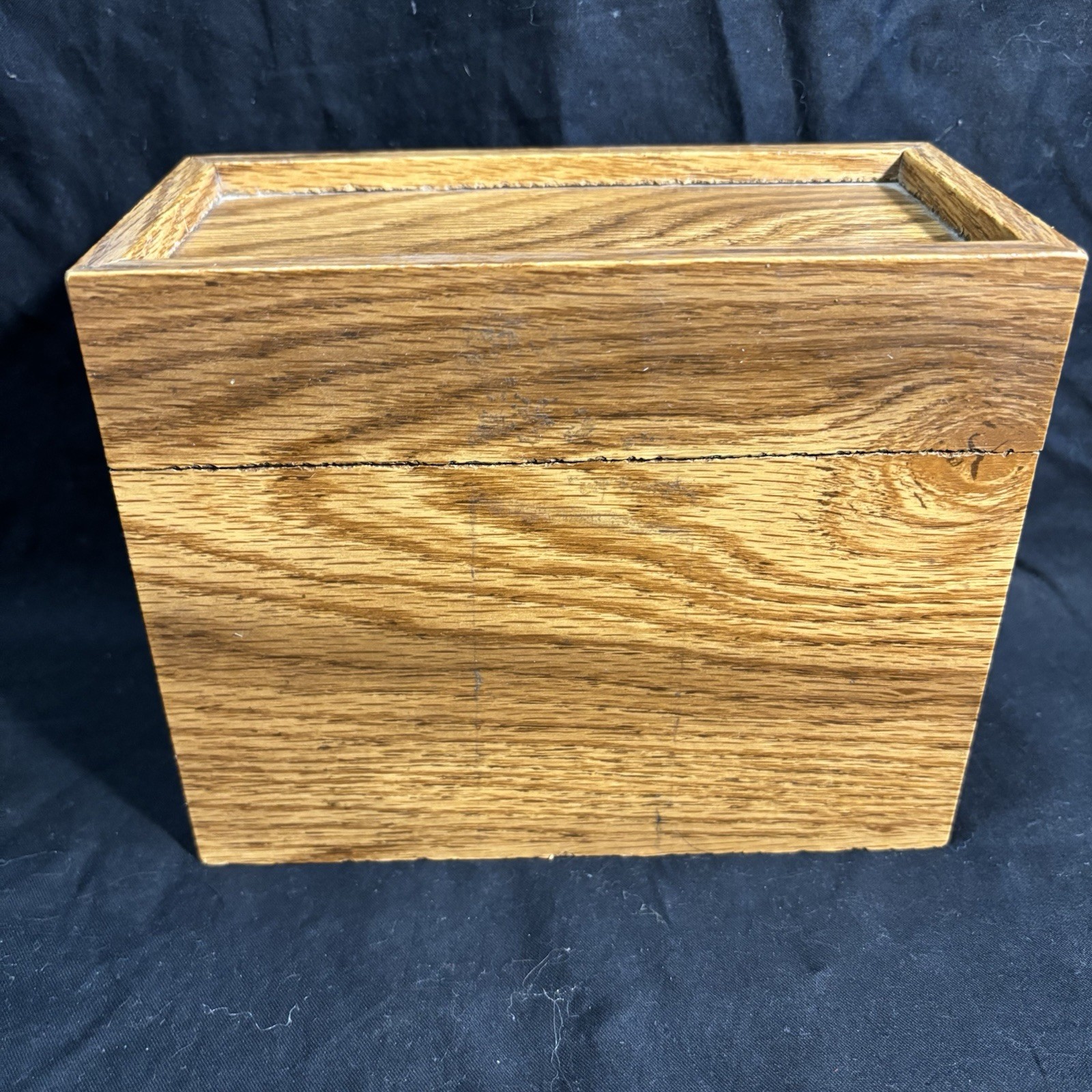 Wood Recipe Card Box Hinged Lid Brown Woodgrain Kitchen Storage